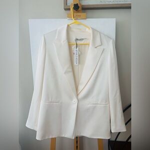 NWT ALICE + OLIVIA Denny Embellished Twill Single Button Blazer Sz 6